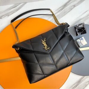 Yves Saint Laurent Black Quilted Shoulder Bag with Gold Chain